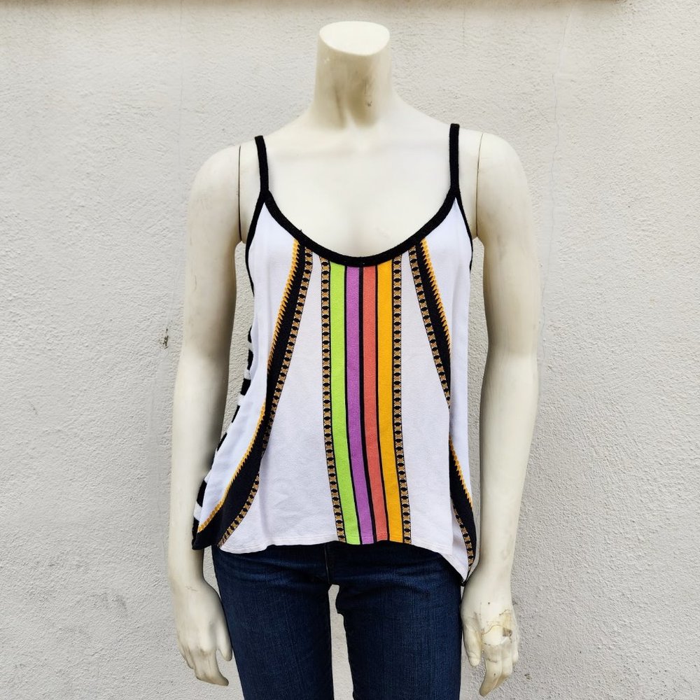 Farm Rio Tank Top- Front Is Silky, Back Is Sweater-Sparkle Straps Women's Medium